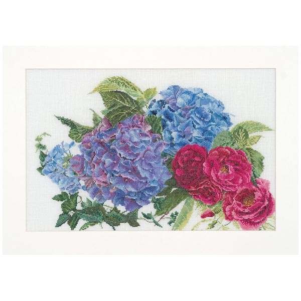 Thea Gouverneur Cross Stitch Kit Hydrangeas & Roses