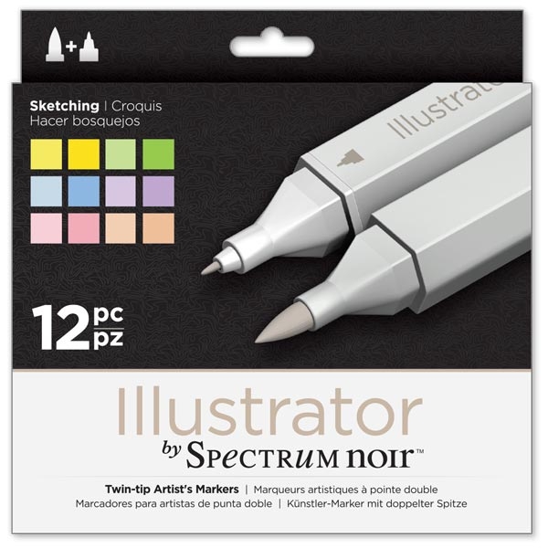 6 Pack Illustrator by Spectrum Noir Twin-Tip Brush & Fine Nib Marker Pen Set 