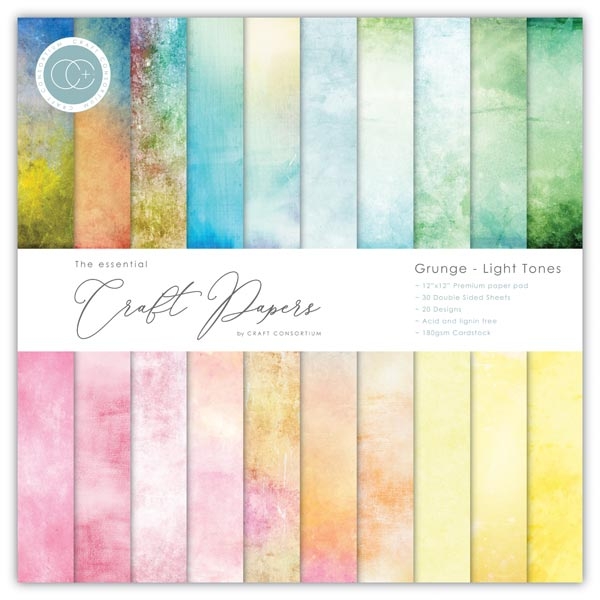 Craft Consortium The Essential Craft Papers 12in x 12in Grunge Light Tones  30 Sheets