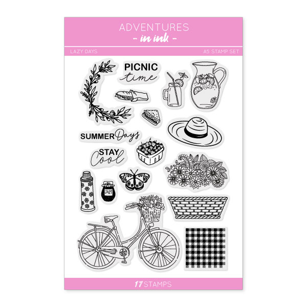Image of Adventures In Ink A5 Clear Stamp Set Summer Days Lazy Days Picnic | Set of 17
